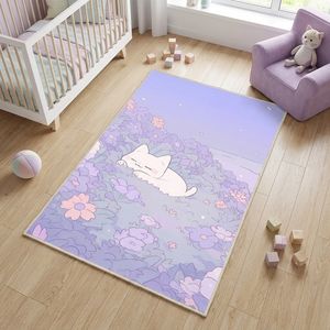 فرش ماشینی 1000 شانه زمینه بنفش حاشیه بنفش مدل اورکوم طرح اتاق کودک کد kids.9016.01